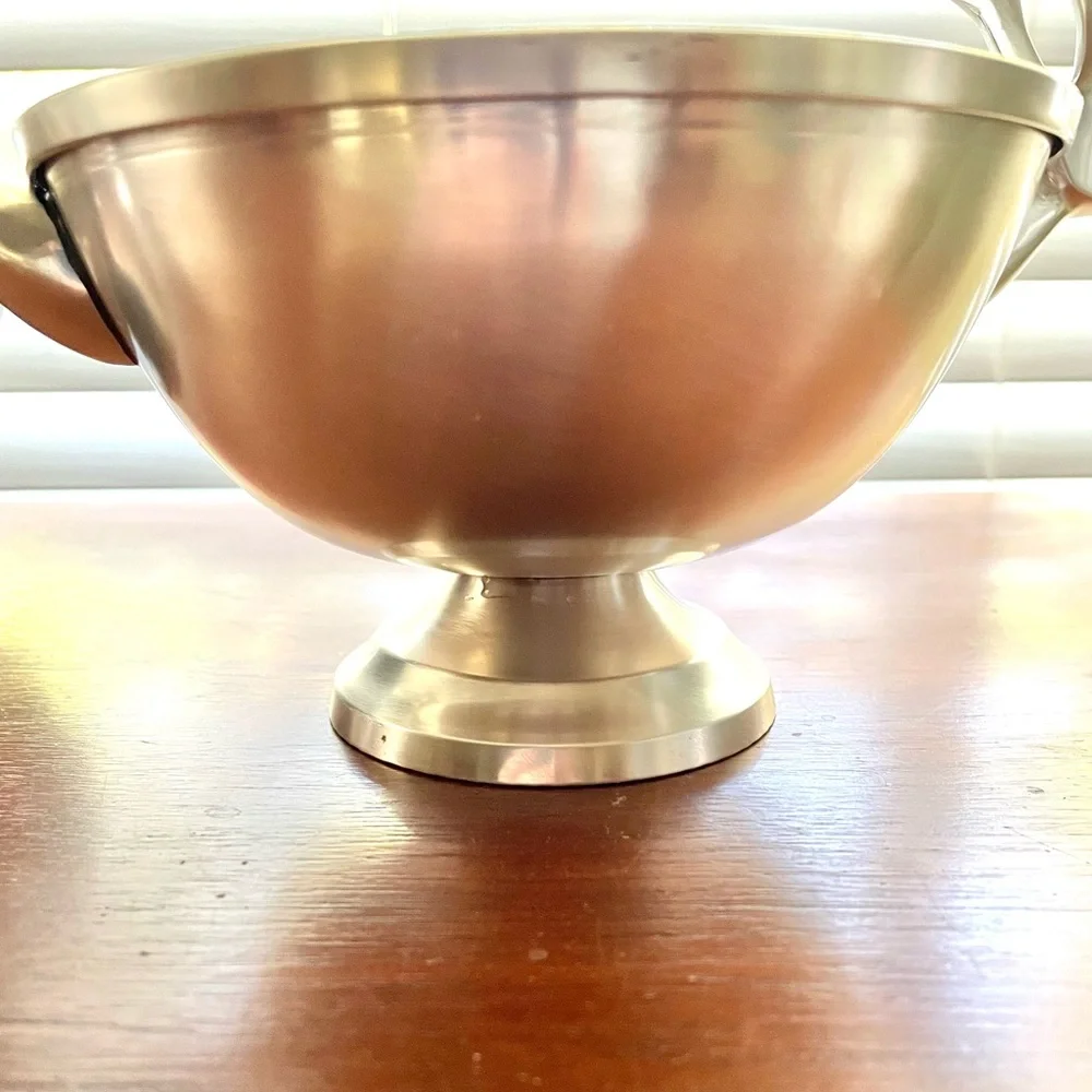 Pair of Crate&Barrel modern reindeer holiday stainless steel footed bowls, 6”